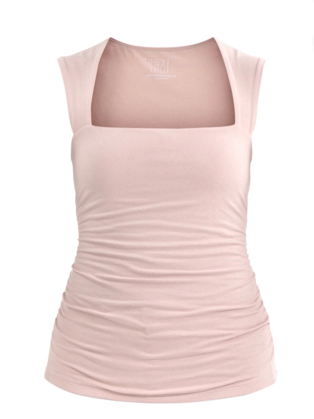 Pink Square-Neck Ruched Tank Top